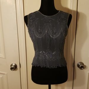 Sleeveless beaded silk top